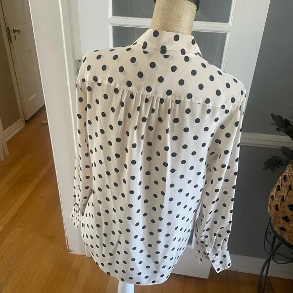 J Crew silk cream and black polka dot button down shirt - Picture 2 of 6